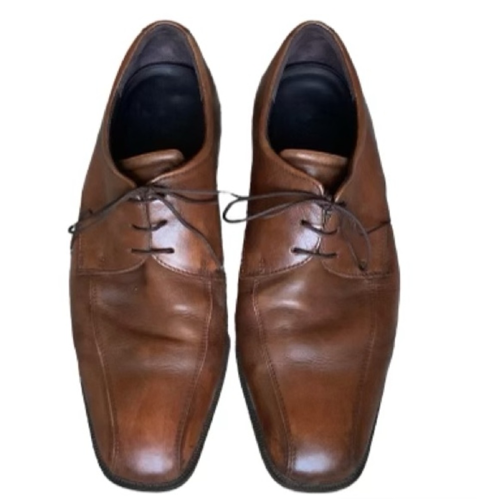 Ecco Brown Leather Derby Tie Lace Up Shock Point Heel Dress Shoes Sz 9 - Picture 1 of 8